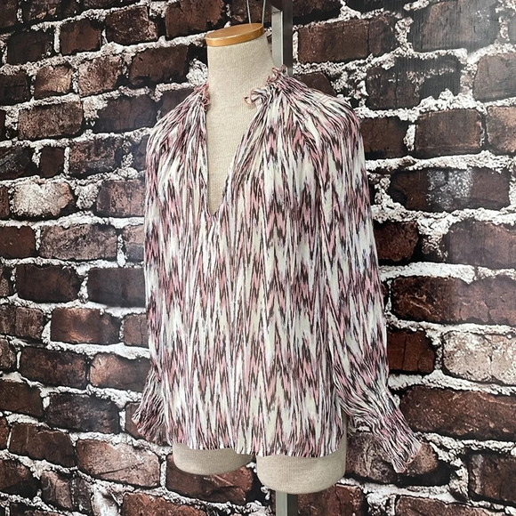 Magali Pascal Blouse Women's XS Extra Small Pink White Print Long Sleeve Top - Picture 6 of 14